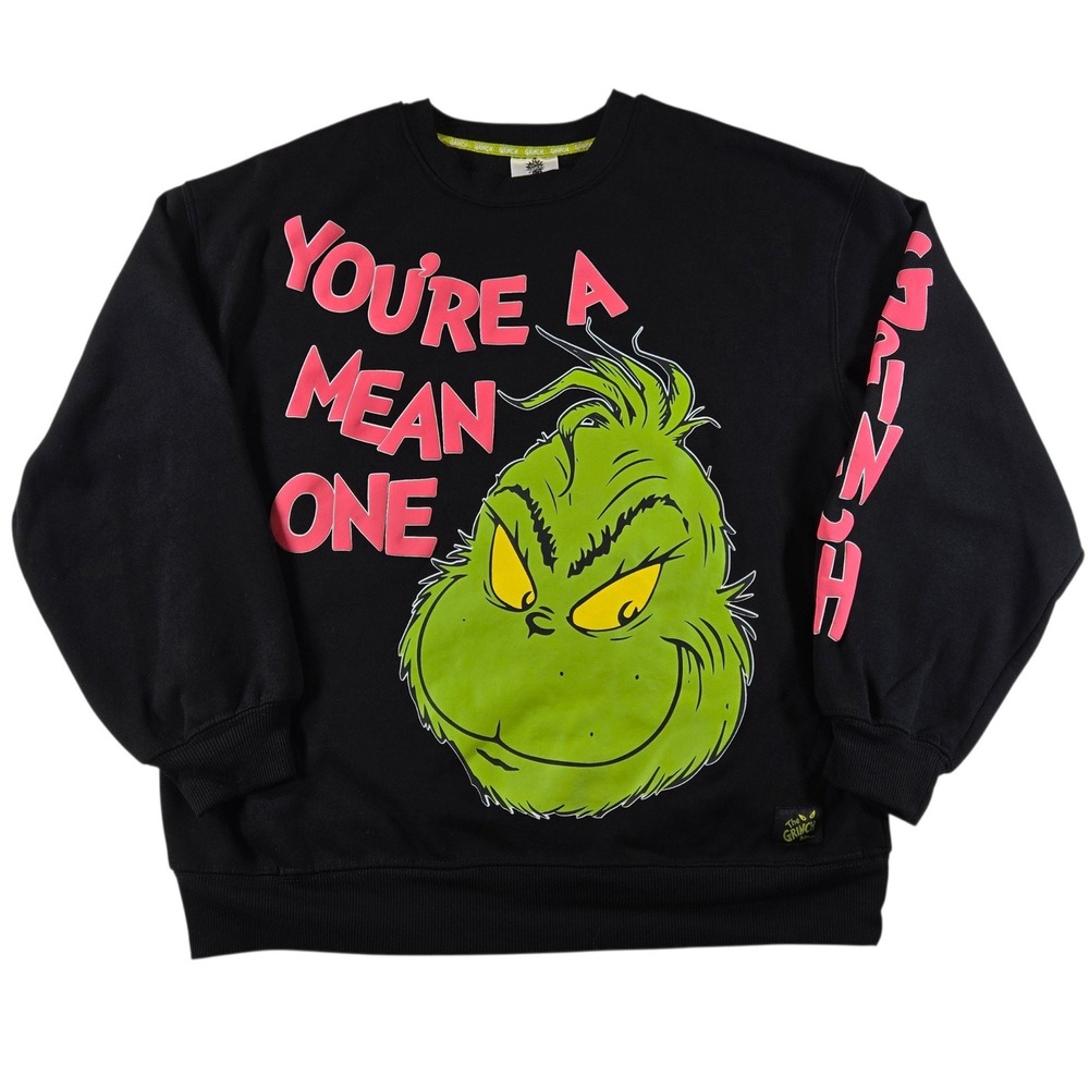 Dr Seuss Womens Medium The Grinch Youre A Mean One Black Sweatshirt Crewneck
